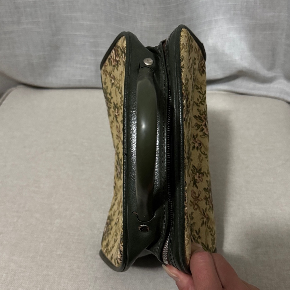 Vintage Avon “Tote Along” Bag-Dark Green PVC & Cloth Floral Tapestry-Zipper-EUC - Picture 5 of 16